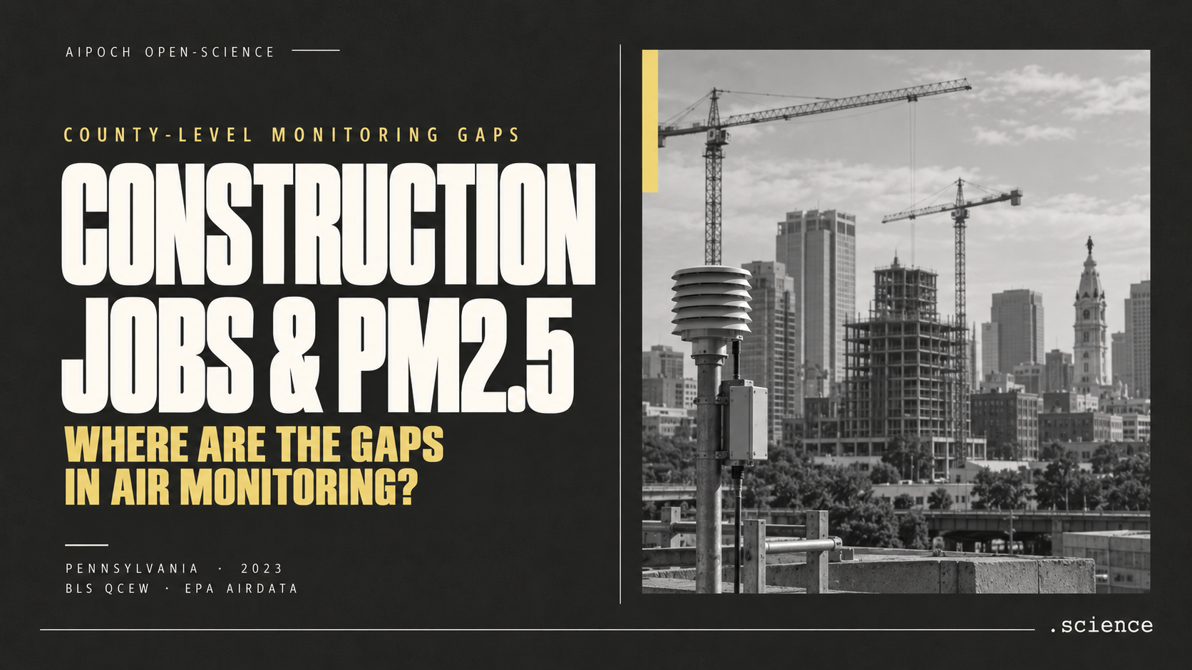 Pennsylvania construction employment and monitored PM2.5, 2023