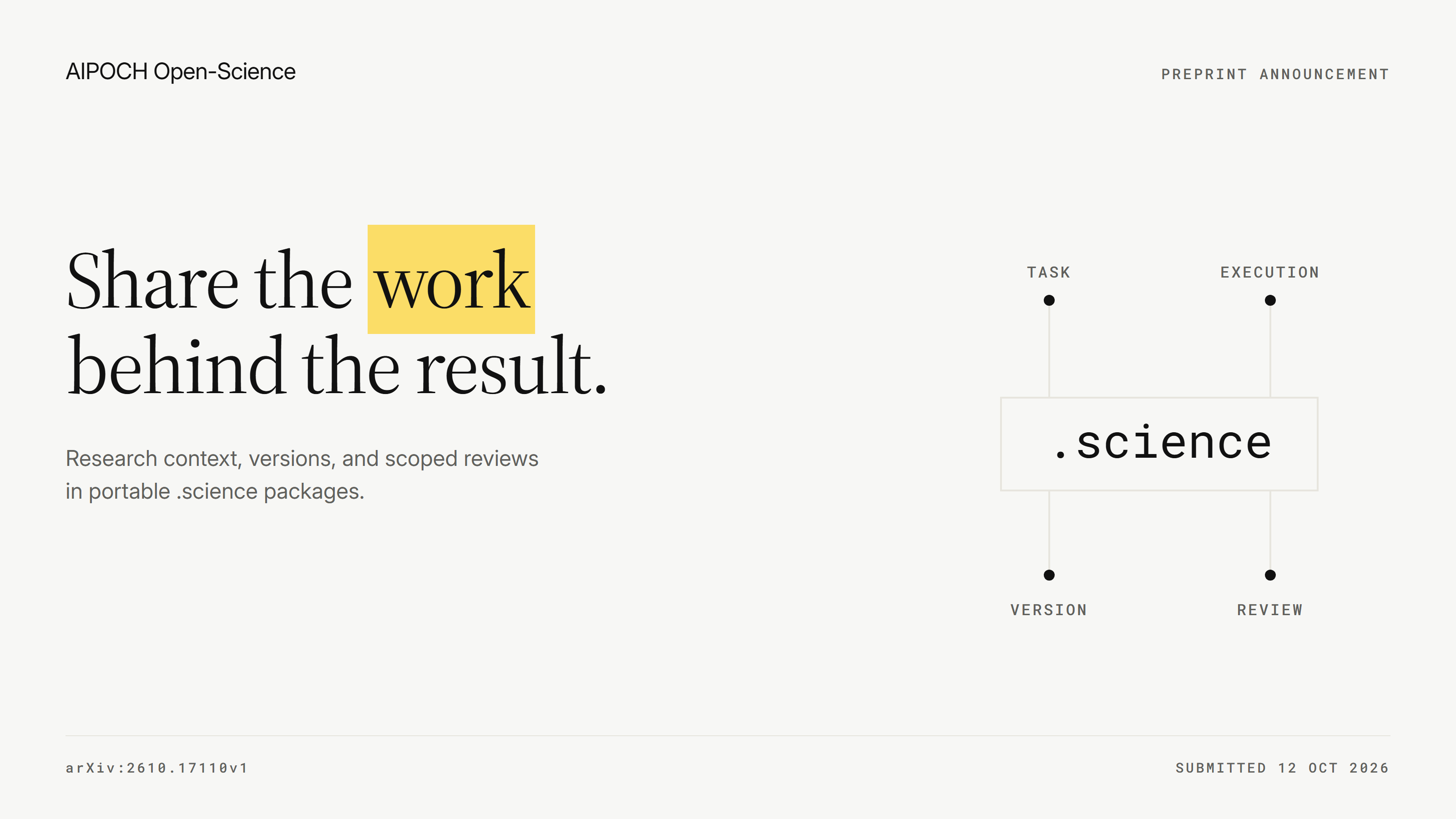 AIPOCH Open-Science preprint: share the work behind the result with .science packages.